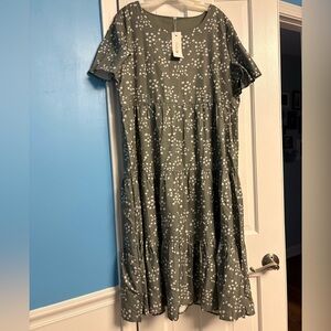 NWT Petallush Olive Floral Midi Ruffle Flutter Sleeve Dress Size XXL H31